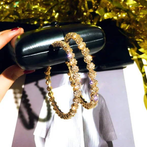 2 75'' Round Diamond Round Gold Hoop Earrings - Picture 5 of 5